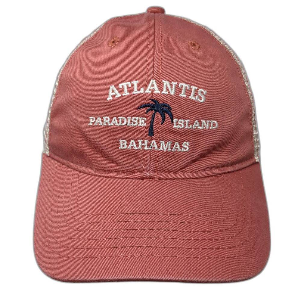 Legacy Trucker Hat Red Beige One Size Atlantis Paradise Island Bahamas Palm Tree